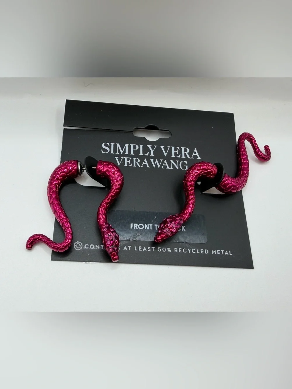 Simply Vera Vera Wang Pink / Red Snake Front-to-Back Earrings NWT